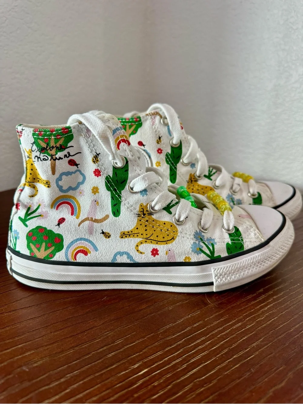 Converse Kids' Explore Nature White High-Top Sneakers with Rainbow & Animals